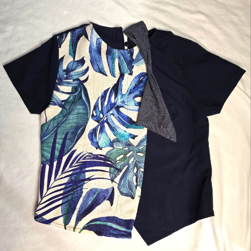 Plains & prints asymmetric design linen island blouse size XS